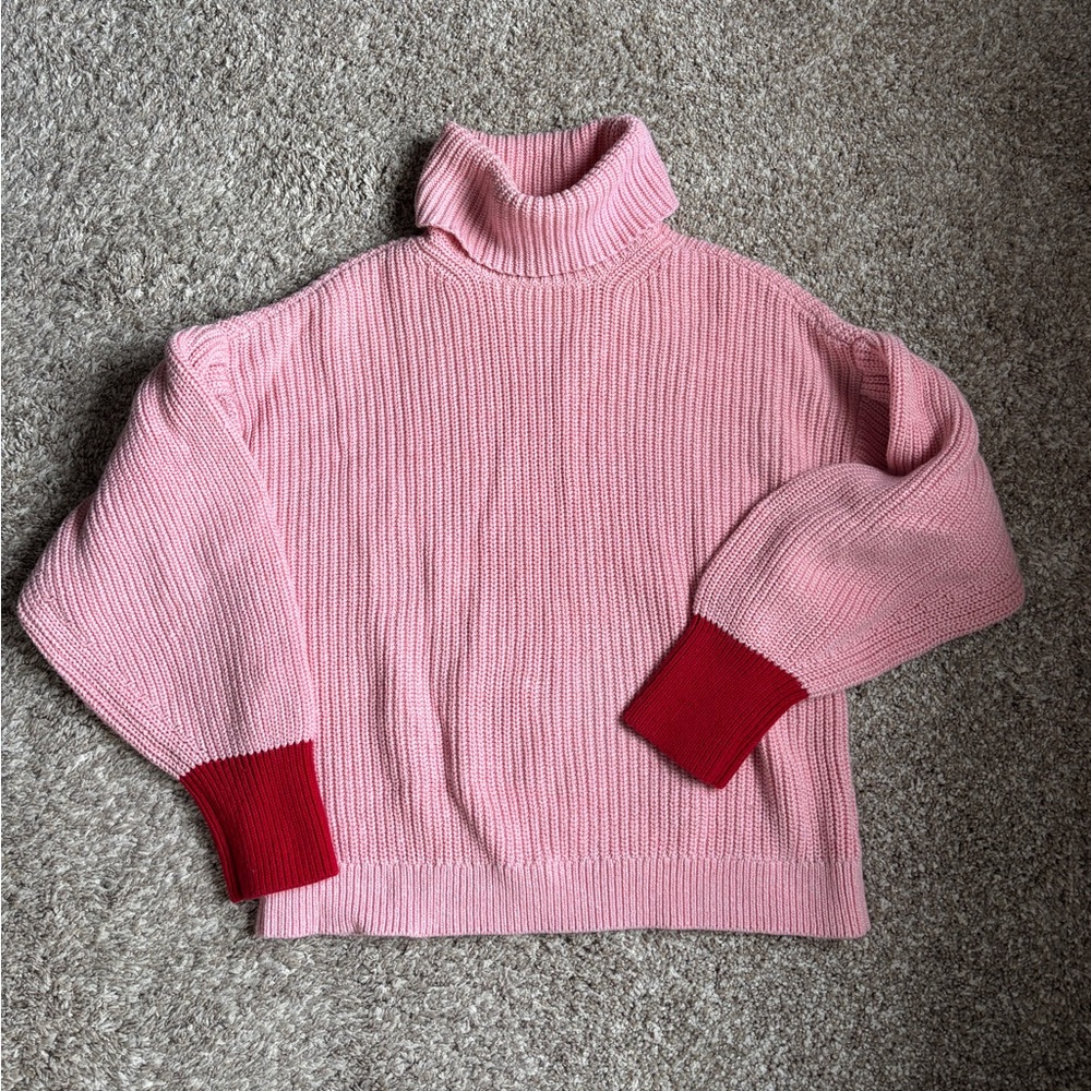 Pink and Red Turtleneck Sweater
